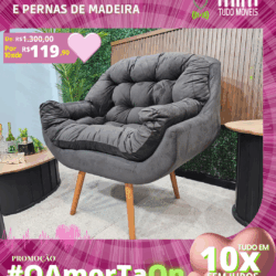Poltrona com Pillowtop e Pernas de Madeira por apenas 10x de R$119,90 sem juros no cartão