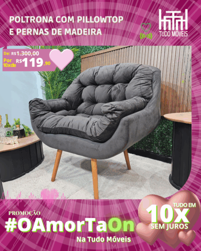Poltrona com Pillowtop e Pernas de Madeira por apenas 10x de R$119,90 sem juros no cartão