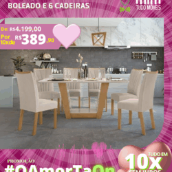 Mesa de Jantar 6 Cadeiras por apenas 10x de R$ 389,90 sem juros no cartão