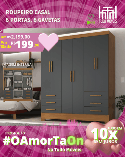 Roupeiro Paris 6 portas, 6 gavetas por apenas 10x de R$ 199,90 sem juros no cartão - Imagem 4