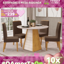 Mesa de Jantar Redonda + 4 Cadeiras Estofadas por apenas