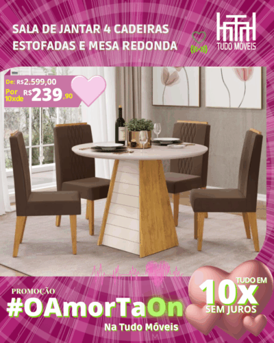 Mesa de Jantar Redonda + 4 Cadeiras Estofadas por apenas