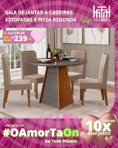 Mesa de Jantar Redonda + 4 Cadeiras Estofadas por apenas - Imagem 2