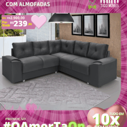 Sofá de Canto em Formato L com Almofadas por apenas 10x de R$ 239,90 sem juros no cartão