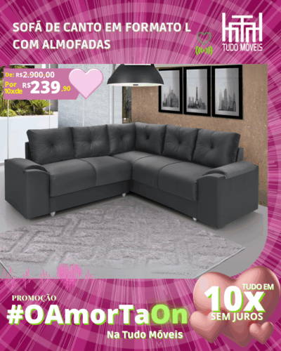 Sofá de Canto em Formato L com Almofadas por apenas 10x de R$ 239,90 sem juros no cartão