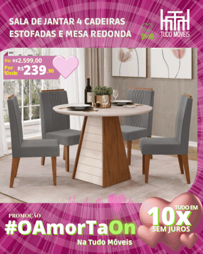 Mesa de Jantar Redonda + 4 Cadeiras Estofadas por apenas - Imagem 3