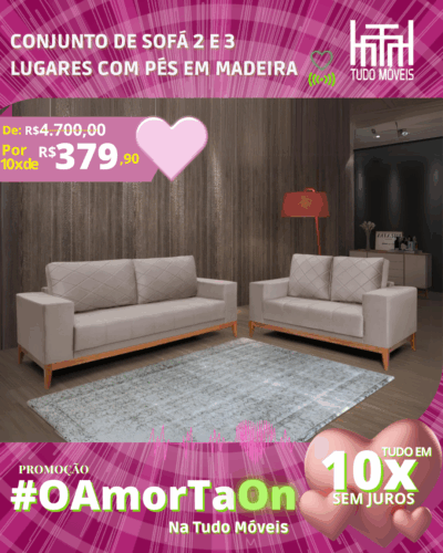 Conjunto de Sofá 2 e 3 Lugares com pés em Madeira por apenas 10x de R$ 379,90 sem juros no cartão - Imagem 3