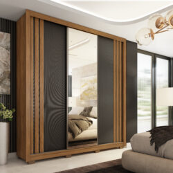 Roupeiro Casal Ripado 3 Portas de Correr com Espelho por apenas.