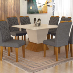 Conjunto de Jantar mesa Canto Copo com Tampo de Vidro