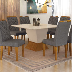 Conjunto de Jantar mesa Canto Copo com Tampo de Vidro