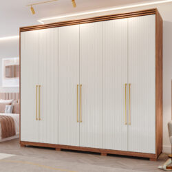 Roupeiro Casal 100% MDF 6 Portas com Espelho Interno.