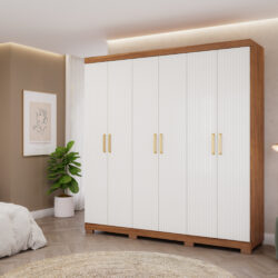 Roupeiro Casal 100% MDF 6 portas com Espelho Interno.