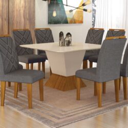 Conjunto de Jantar mesa Canto Copo com Tampo de Vidro