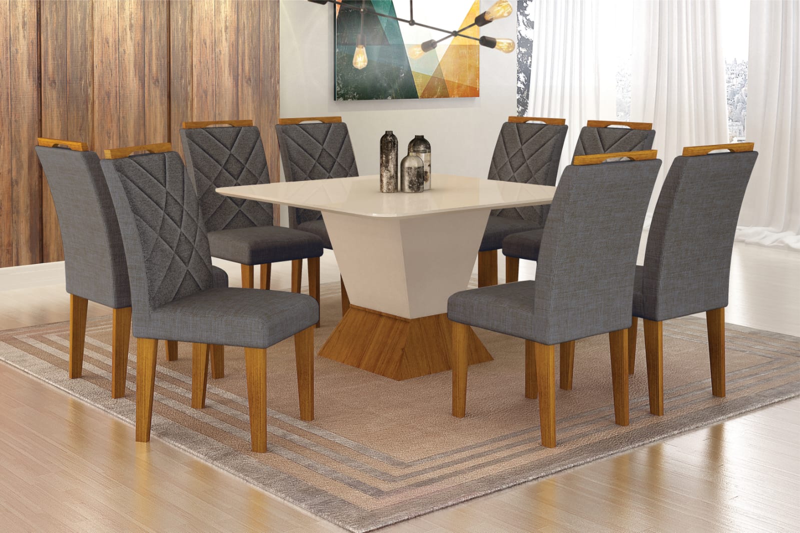 Conjunto de Jantar mesa Canto Copo com Tampo de Vidro