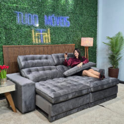 Sofá Luxuoso Retrátil e Reclinável 2,50m Com Molas
