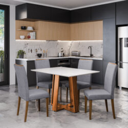 Conjunto de Jantar com Mesa em MDF e 4 Cadeiras em Madeira Maciça