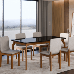 Conjunto de Jantar em Madeira Maciça com 6 Cadeiras