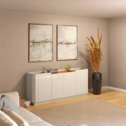 Buffet 100% MDF com 4 Portas + Gaveta Interna + Pés em madeira.