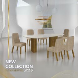 Conjunto de Jantar com 6 Cadeiras Estofadas.