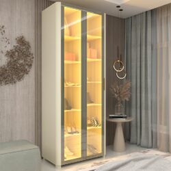 Sapateira com Led, 2 Portas e Vidro Reflecta 100% MDF