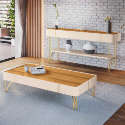 Mesa de Centro fr Grande Porte com Pés em Aço Dourado