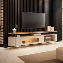 Bancada 100% MDF com LED P/ TV'S até 85" e Pés em Aço Dourado