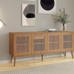 Buffet 100% MDF com Portas em Telas + 1 Gaveta + Pés em Madeira