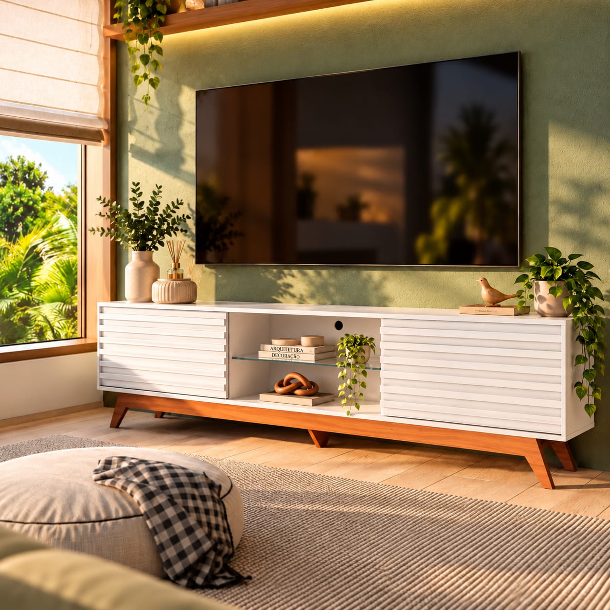 Rack 100% MDF com 2 Portas de Correr 10x de R$139,90.
