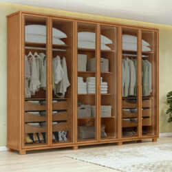 Roupeiro Casal com Led 6 Portas em Vidro Fumê e 100% MDF.