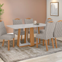Conjunto de Jantar Mesa + 6 Cadeiras Bordadas.