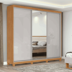 Roupeiro Casal 3 Portas sendo 1 com Espelho -100% MDF.