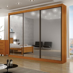 Roupeiro Casal 100% MDF  com 3 Portas Espelhadas