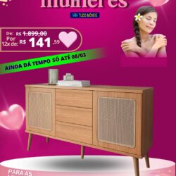 Buffet 100% MDF com Portas em Tela + Pés em Madeira