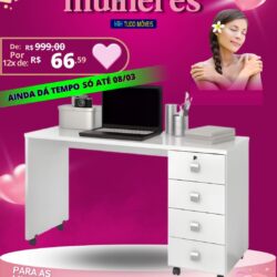 Mesa Office com 4 Gavetas, Chave e Rodinhas Por 12x de R$ 66,59 sem juros