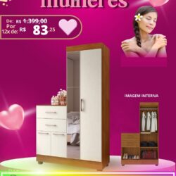 Cômoda 100% MDF com Espelho e 4 Portas Por 12x de R$ 83,25 sem juros