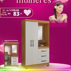 Roupeiro Capelinha Solteiro – 2 Portas | 3 Gavetas Por 12x de R$ 83,25 sem juros