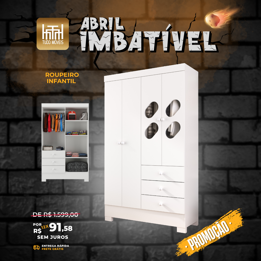 ROUPEIRO COMPACTO 4 PORTAS E 3 GAVETAS