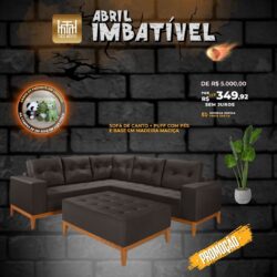 SOFÁ DE CANTO + PUFF COM BASE E PÉS EM MADEIRA