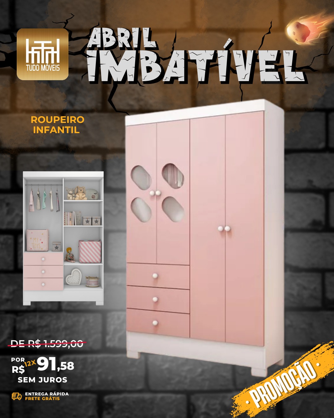 ROUPEIRO COMPACTO 4 PORTAS E 3 GAVETAS - Imagem 2