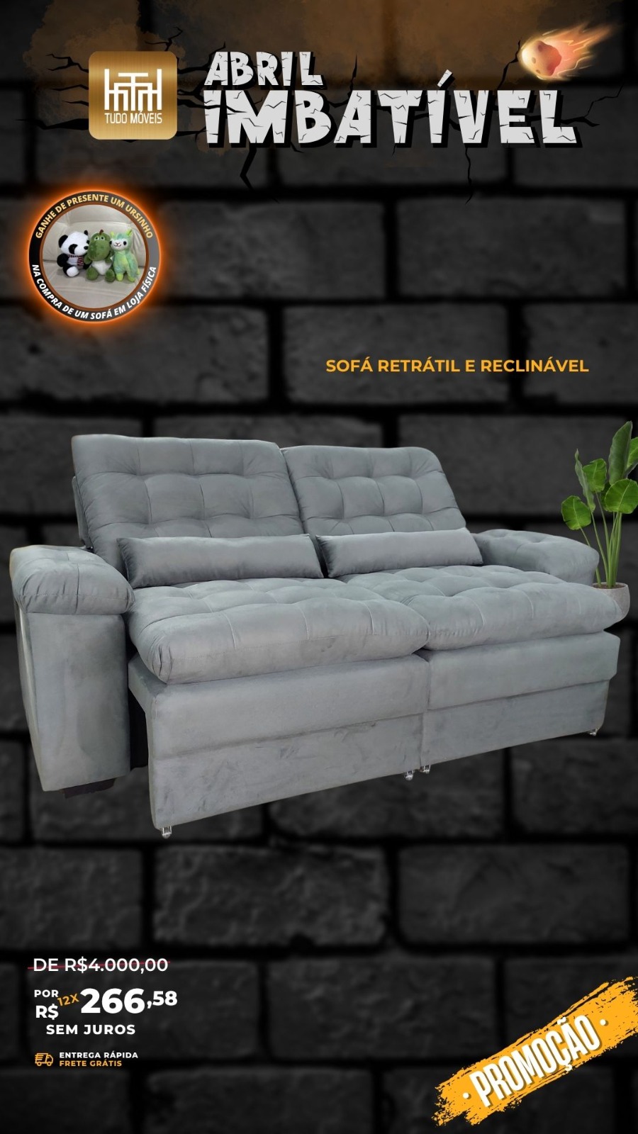 SOFÁ RETRÁTIL E RECLINÁVEL 4 LUGARES - Imagem 6
