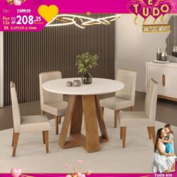 SALA DE JANTAR REDONDA COM VIDRO E 4 CADEIRAS