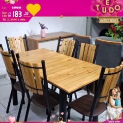 CONJUNTO DE JANTAR EM AÇO COM TAMPO EM MADEIRA + 6 CADEIRAS