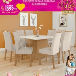 CONJUNTO DE JANTAR 8 LUGARES COM TAMPO EM VIDRO
