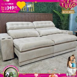SOFÁ RETRÁTIL RECLINÁVEL COM MEGA PILLOWTOP, USB E PORTA COPOS