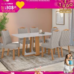 CONJUNTO DE JANTAR – MESA + 6 CADEIRAS BORDADAS