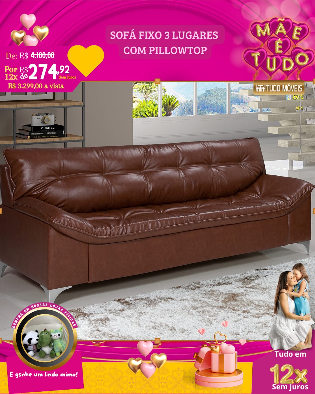 SOFÁ FIXO 3 LUGARES COM PILLOWTOP - Imagem 4