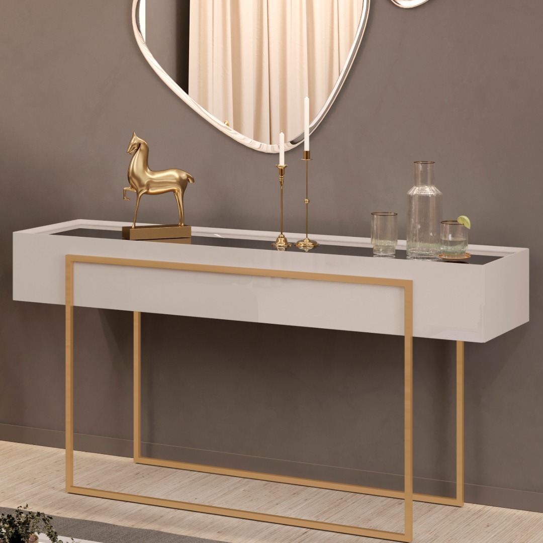 APARADOR REQUINTADO 100% MDF COM PÉS EM AÇO DOURADO - Imagem 2