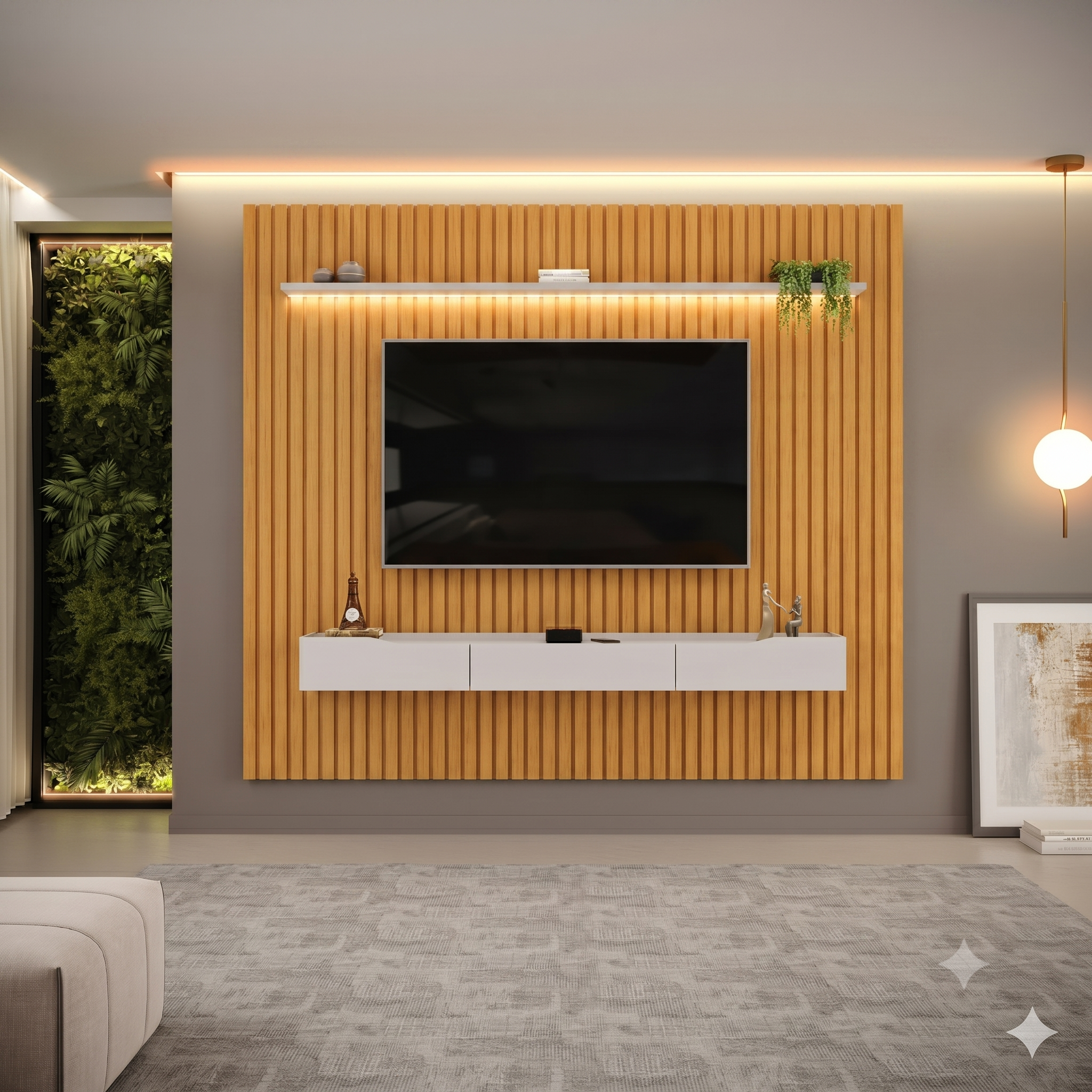 PAINEL RIPADO COM LED COM BANCADA SUSPENSA PARA TV'S ATÉ 85" - Imagem 3