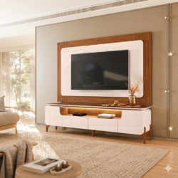 BANCADA COM PAINEL 100% MDF COM LED E PÉS EM MADEIRA MACIÇA