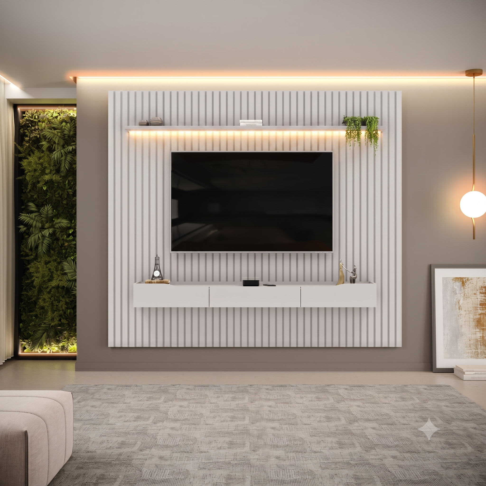 PAINEL RIPADO COM LED COM BANCADA SUSPENSA PARA TV'S ATÉ 85"